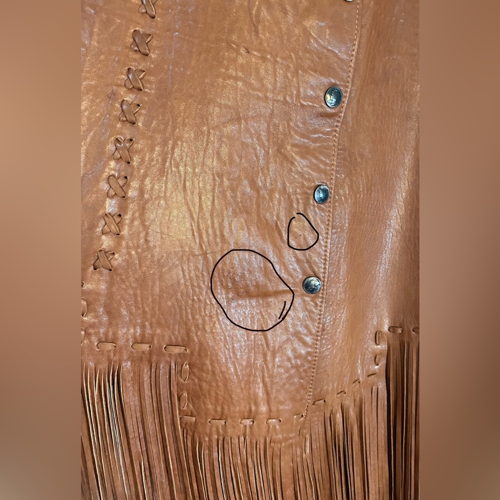 Vintage Leather Fringe Skirt – Western / Boho – Button Front – Brown - Picture 8 of 8